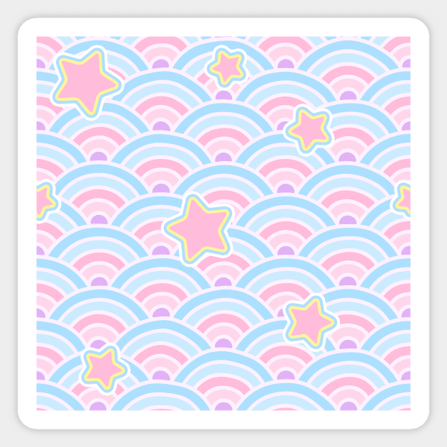 Kawaii Waves and Stars Sticker by Kelly Louise Art